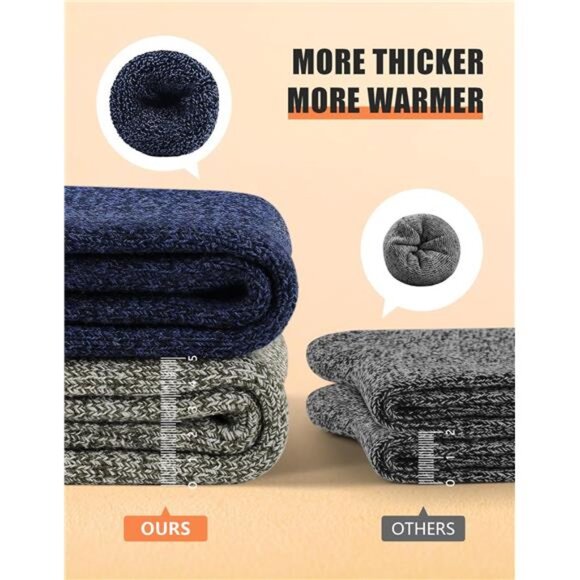 5 Pairs Merino Wool Socks Thermal Wool Winter Crew Socks, Multicolor - Picture 3 of 6